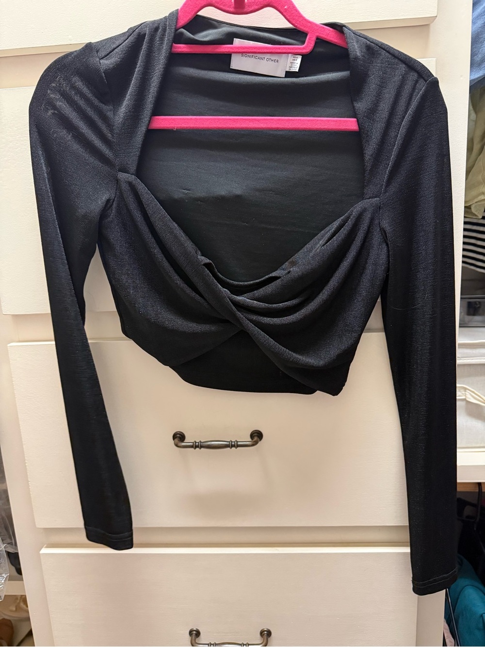 Significant Other Black Long-Sleeve Twist Crop Top